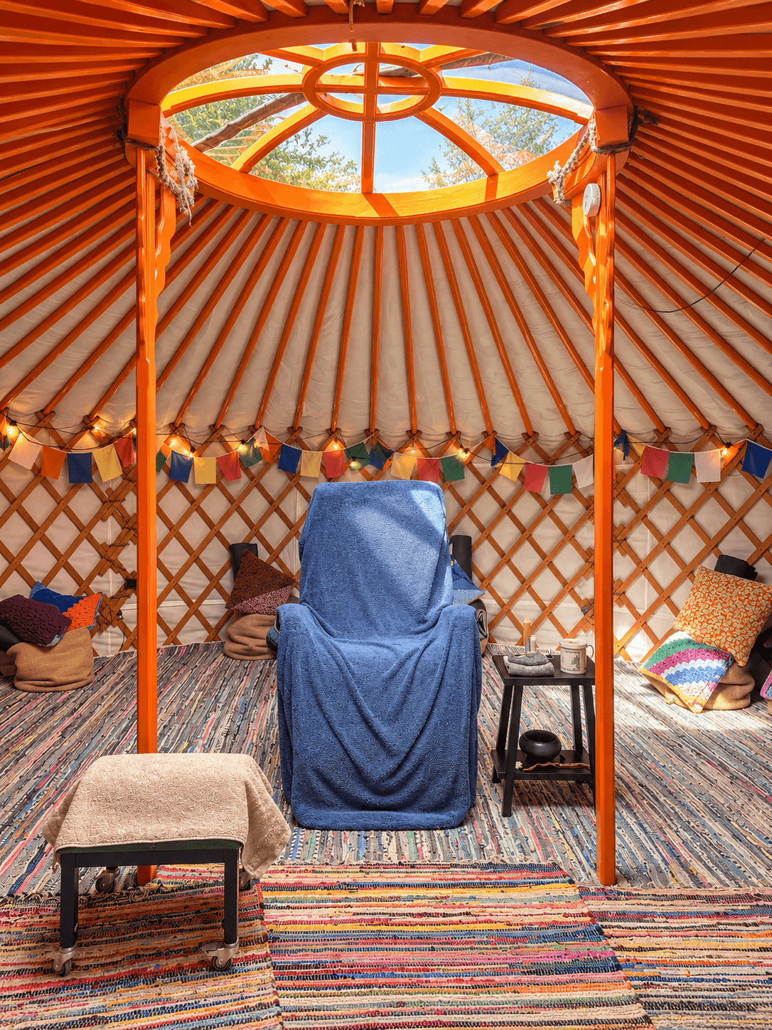 The warm and comfortable interior of The Yurt